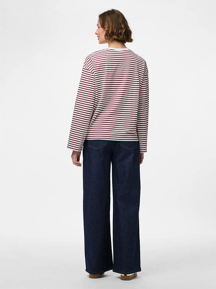 Pcsadie Long Sleeve Top-Cream/Wine Stripe