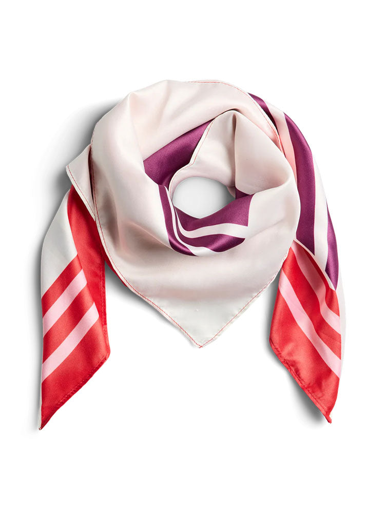 Pcjustine Small Square Scarf- Red/Cream/Violet Multi