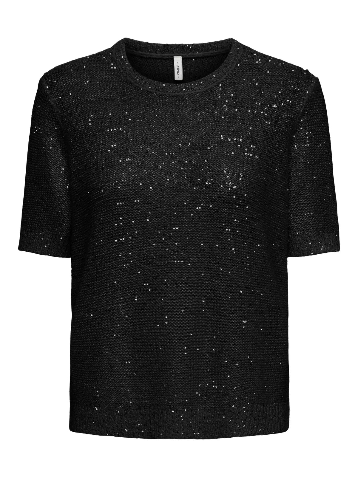 onlabby sequin knit short sleeve top- black
