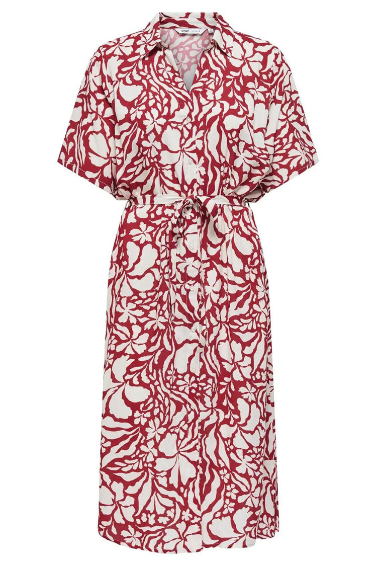 Onlyasmin Shirt Dress-Cream/Merlot Print