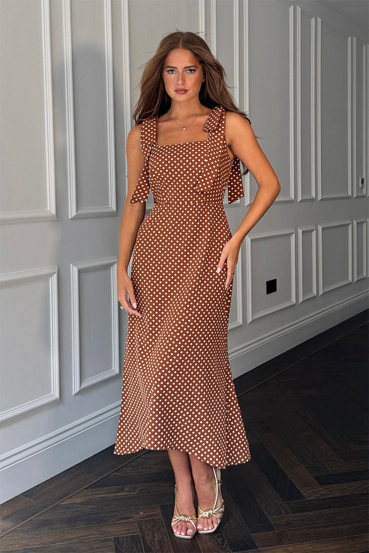 Jovi Tie Shoulder Square Neck Midi Dress