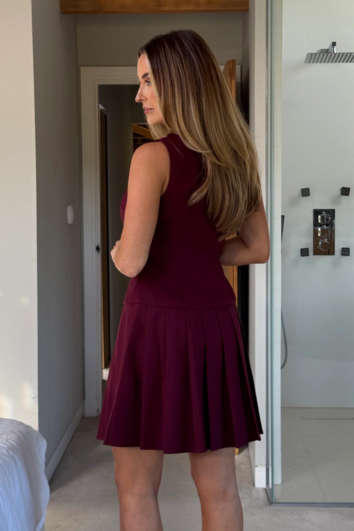Penelope Tailored Pleated Mini Dress Berry