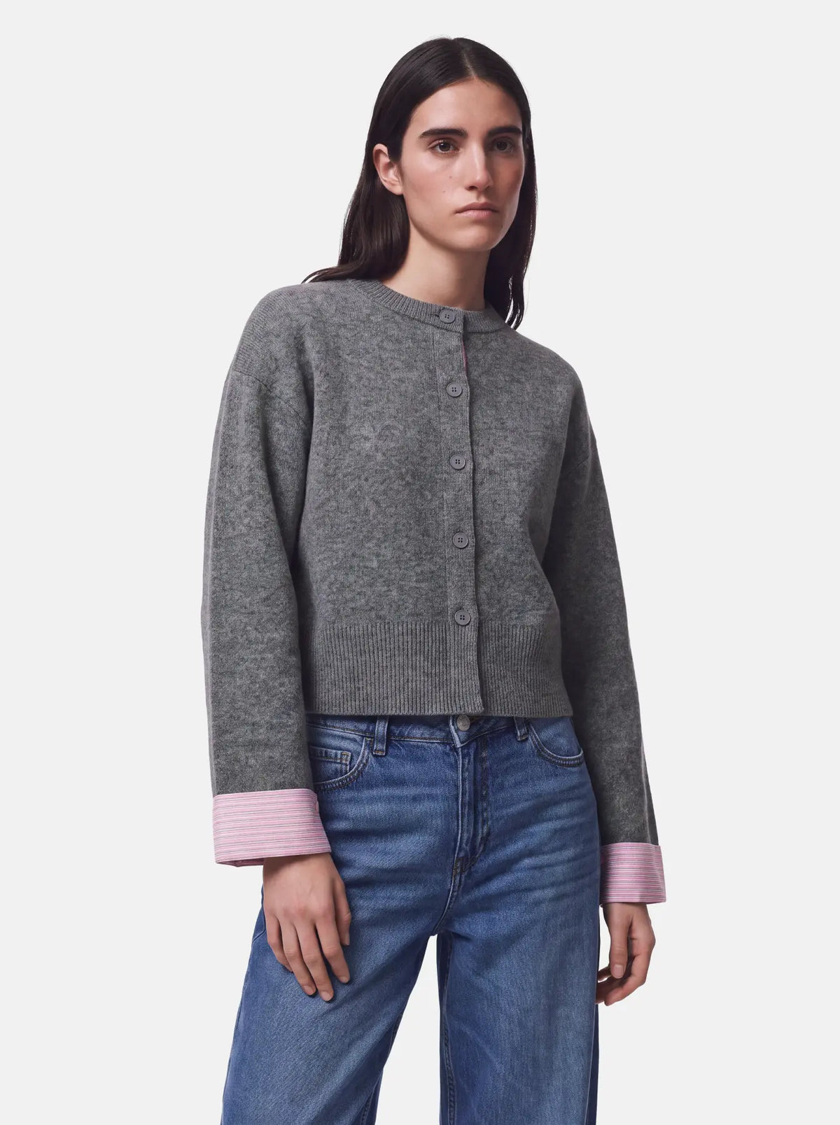 Pceri Cardigan- Grey/Pink Knit