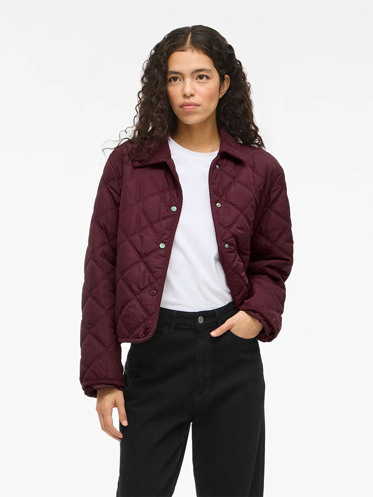 Viqula Corduroy Quilted Short Jacket-Burgundy