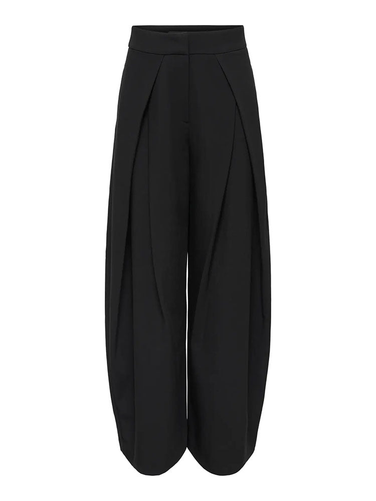 Onlyasmine Mid Waist Pleated Barrel Trousers-Black