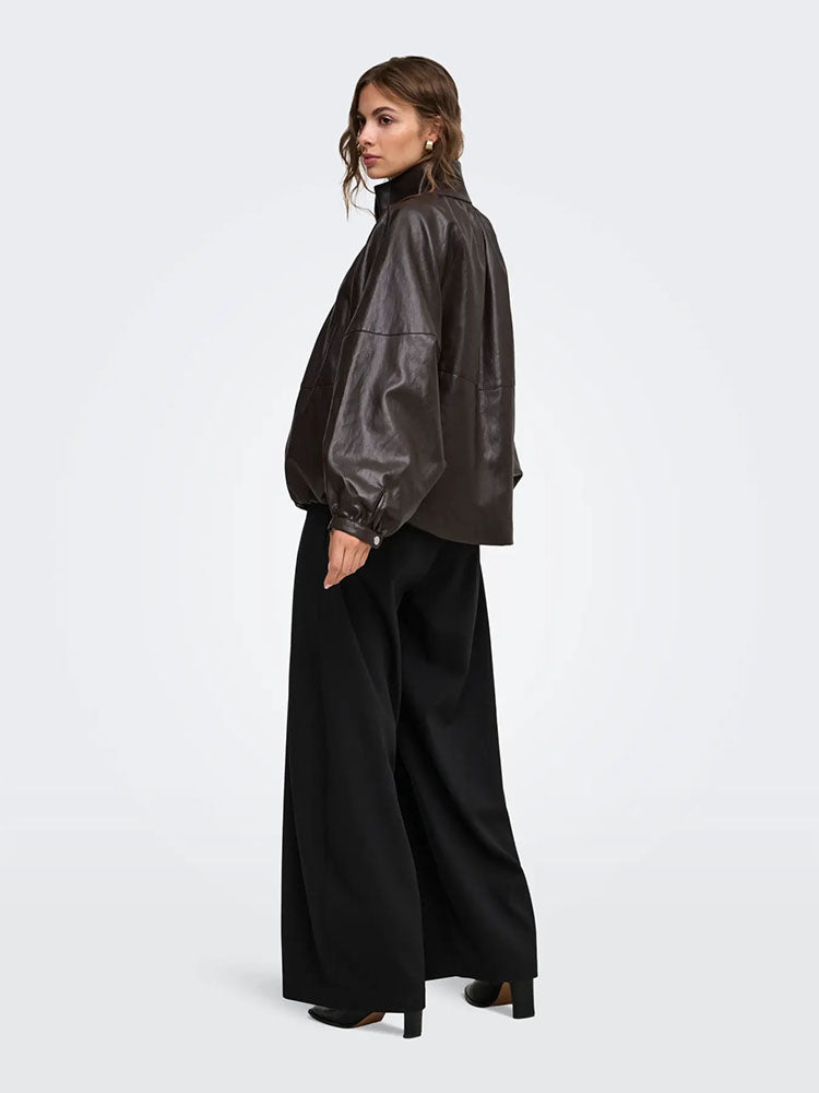 Onlyasmine Mid Waist Pleated Barrel Trousers-Black