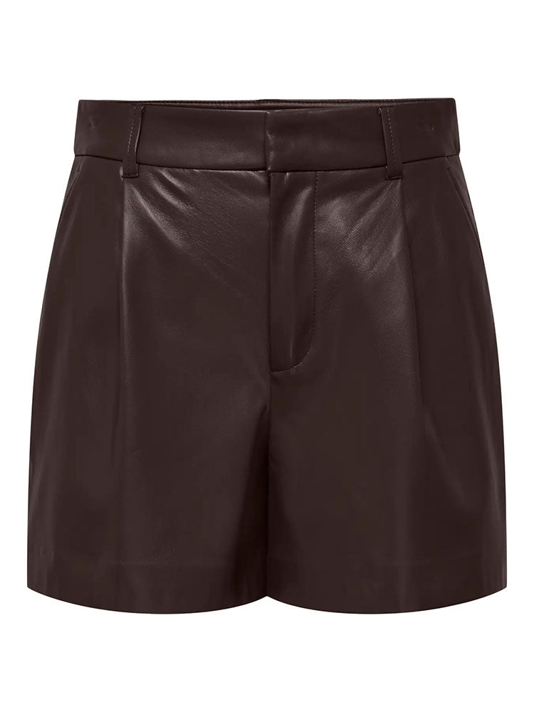 Onlsmooth High Waist Faux Leather Shorts-Chocolate