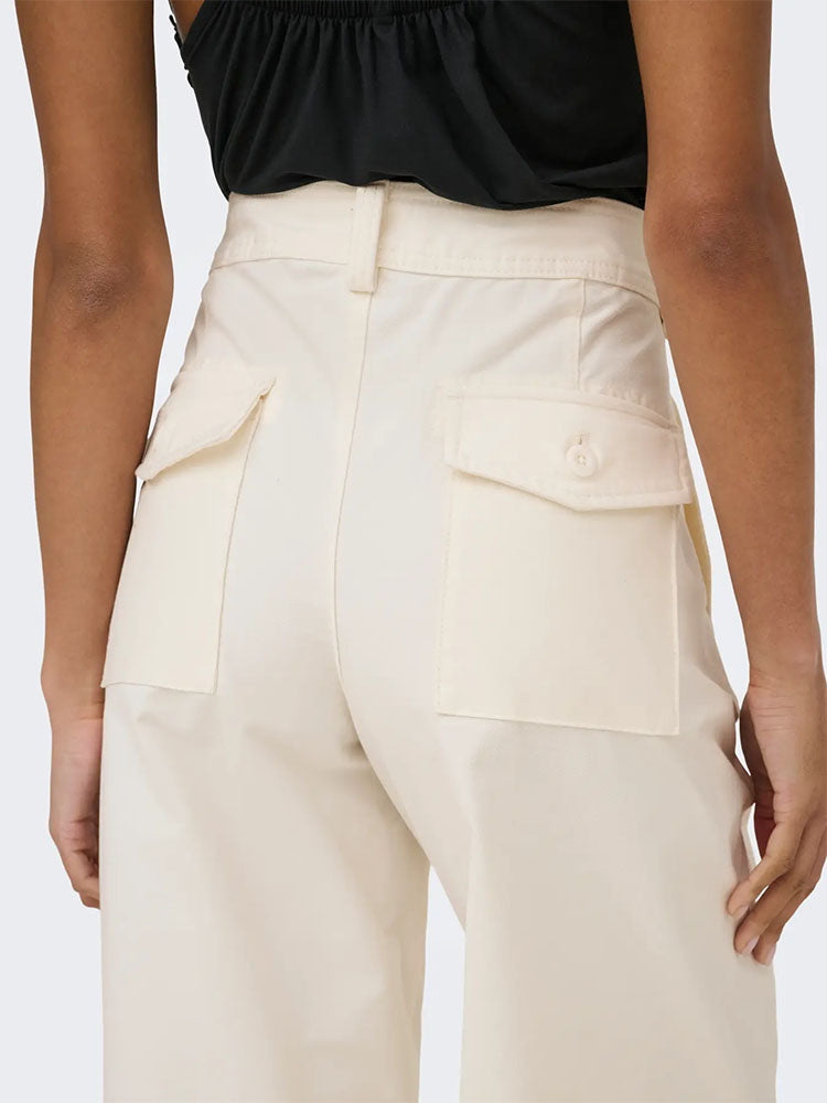 Onlclair Mid Waist Barrel Trouers-Cream