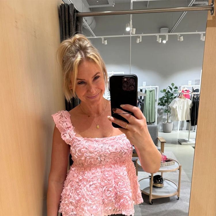 Virosie Square Neck Peplum Top-Cherry Blossom