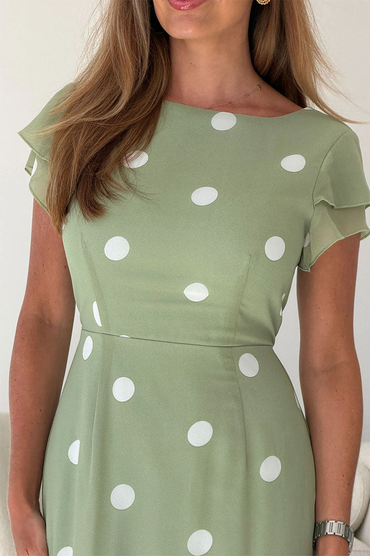 Pre-Order Roxy Boat Neck Frill Midi Sage Spot Pre-Order
