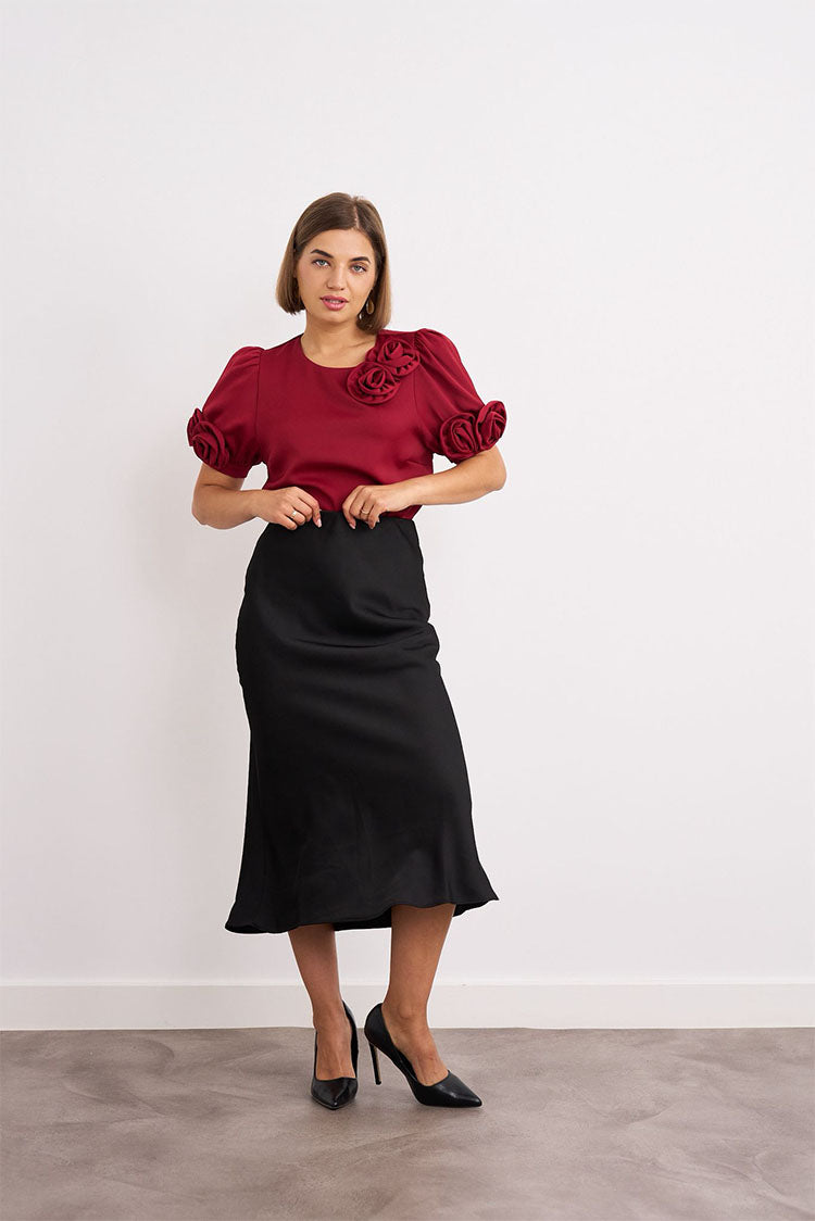 Long Black Satin Skirt