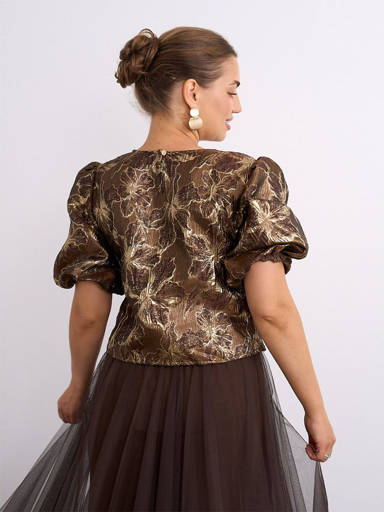 Gold/ Bronze Puff Sleeve Top