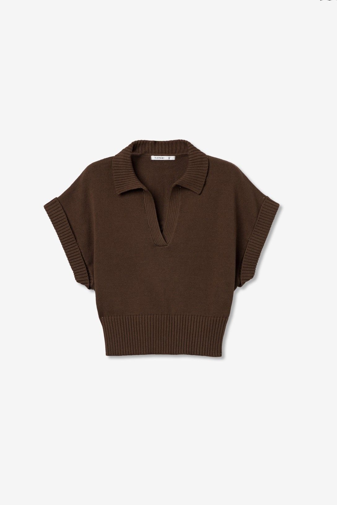 Brenna knit short sleeve top- Brown