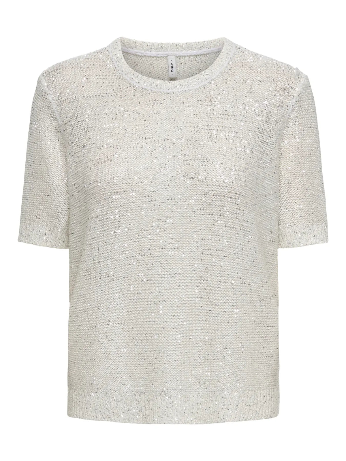 onlabby sequin knit short sleev top- white