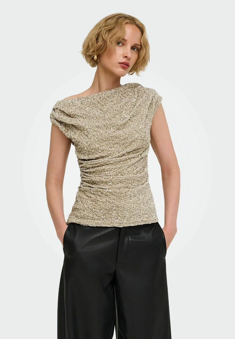 Onlnoxley sequin top- Frosted Almond