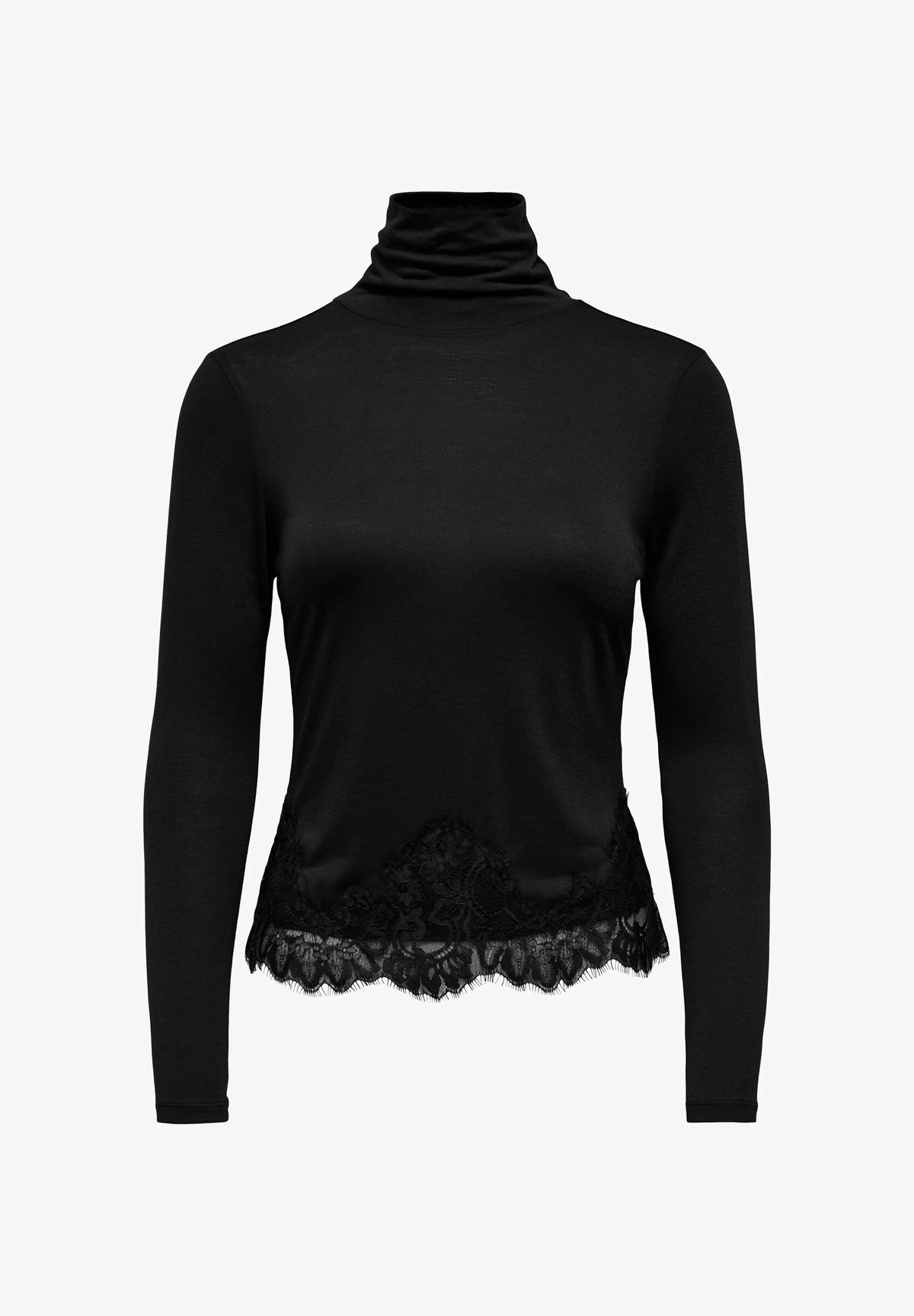 Jdysara polo neck top lace deatil- Black