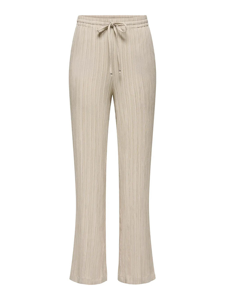 Onlmunich Mid Waist Wide Crinkle Trousers-Beige