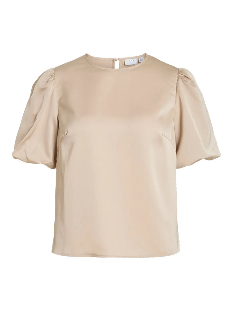 Viellette Satin Puff Sleeve Top-Fig