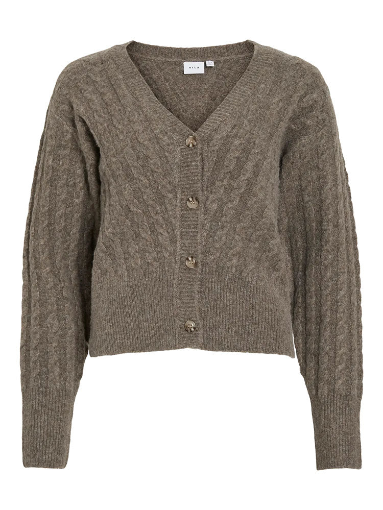 Virelli V-Neck Cable Knit Cardigan-Brown