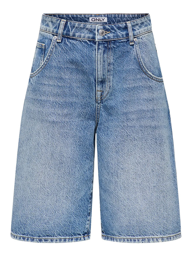 Onlmate Regular Waist Baggy Long Shorts-Medium Blue Denim