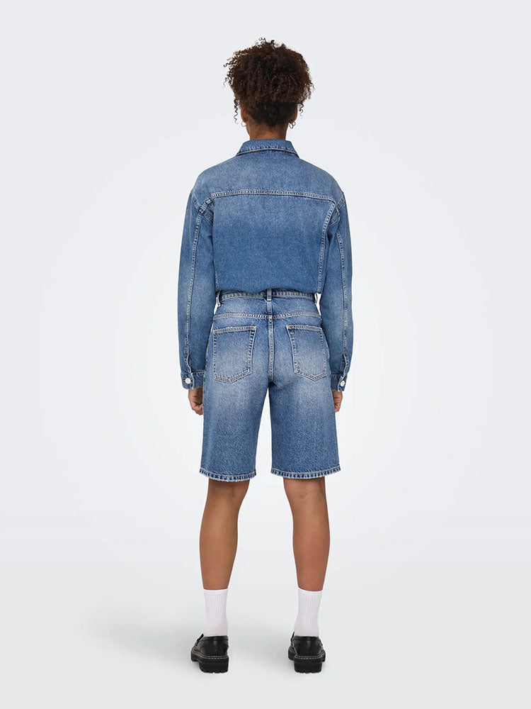 Onlmate Regular Waist Baggy Long Shorts-Medium Blue Denim