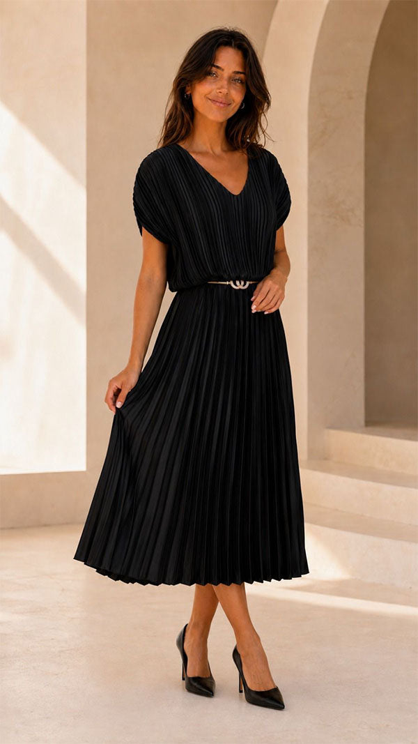 Kyla Black Pleat Dress