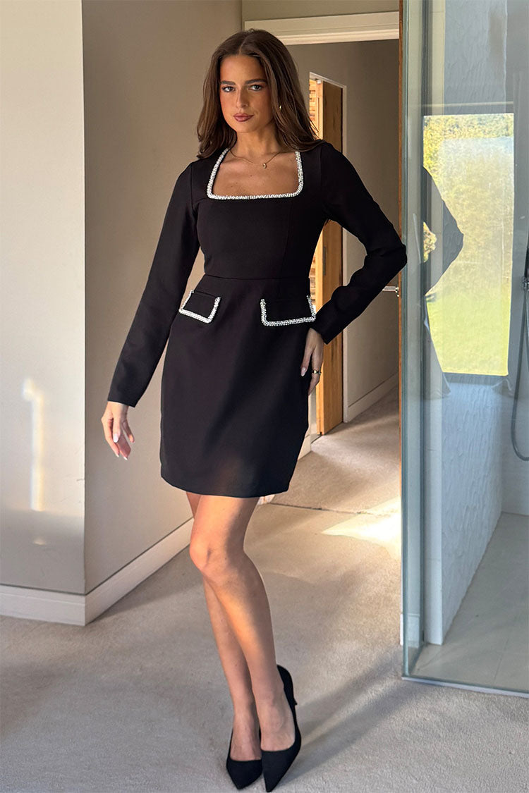 Amaranta Square Neck Mini Dress Black