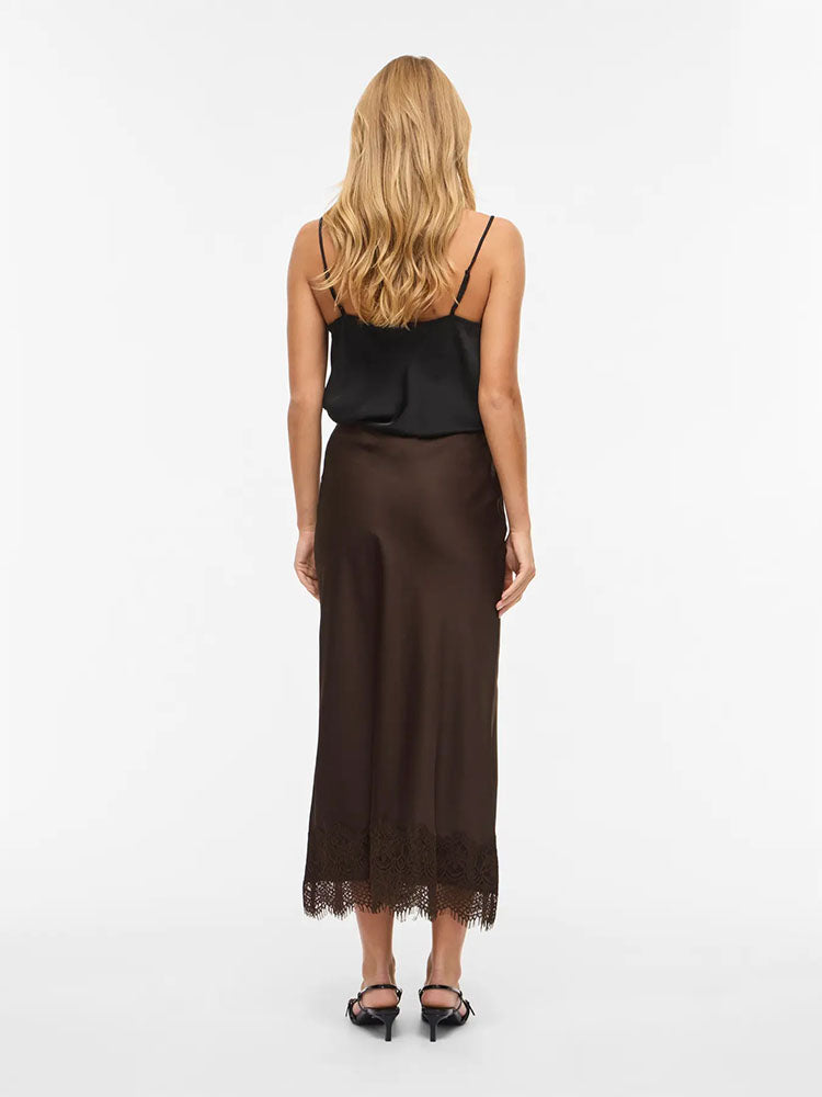 Viellette High Waist Lace Skirt-Coffee Bean