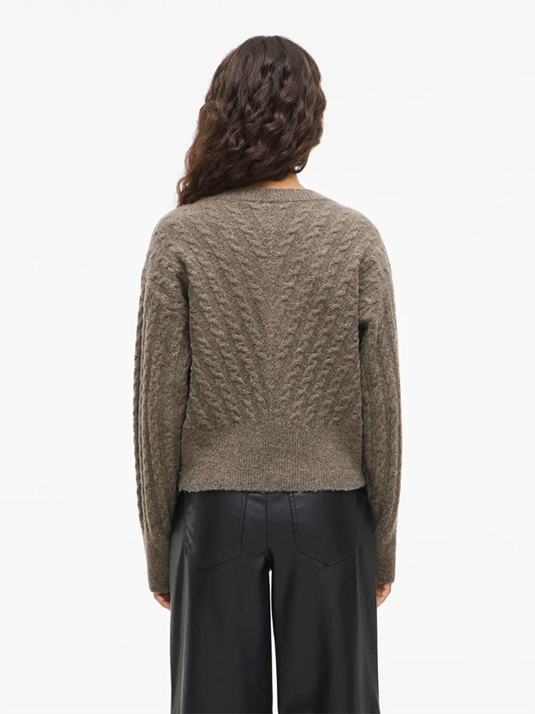 Virelli V-Neck Cable Knit Cardigan-Brown