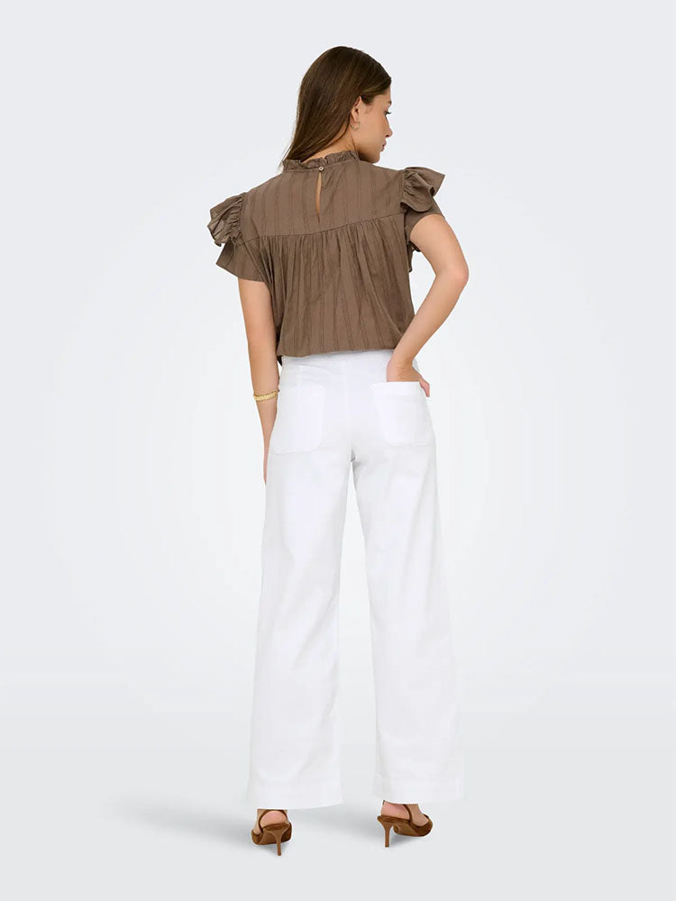 Onlmadison High Waist Button Wide Leg Denim Jeans-White