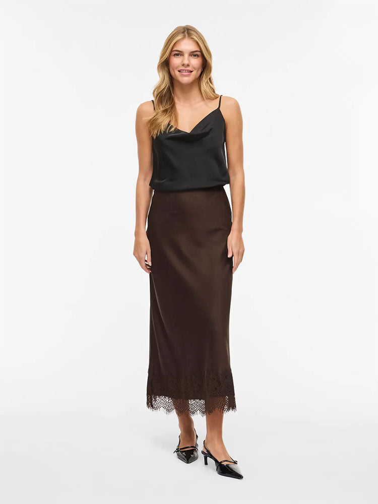 Viellette High Waist Lace Skirt-Coffee Bean