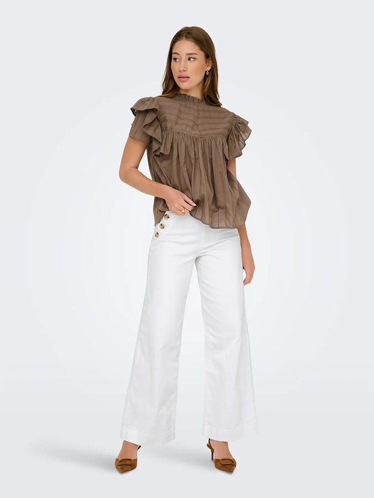 Onlmadison High Waist Button Wide Leg Denim Jeans-White