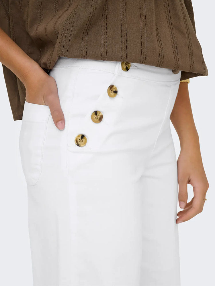 Onlmadison High Waist Button Wide Leg Denim Jeans-White
