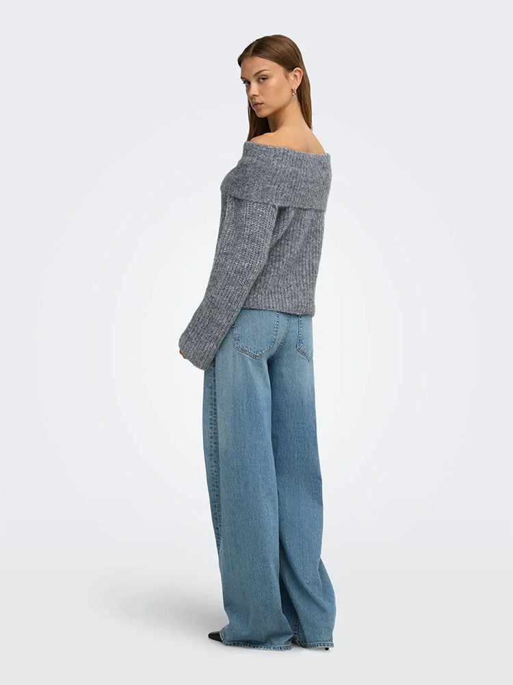 Onlmaggie Off Shoulder Knit Sweater-Grey