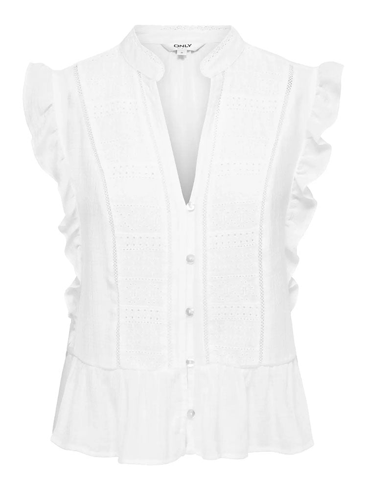 Onlhenny Frill Button Top-Bright White
