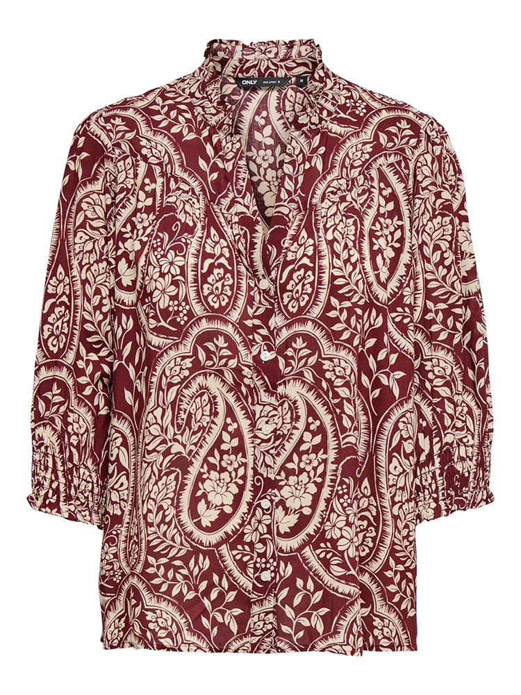 Onlraya Shirt-Burgundy/Cream Paisley Pattern