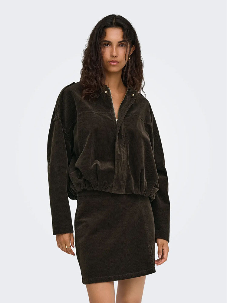 Onlmoon Cord Bomber Jacket-Chocolate
