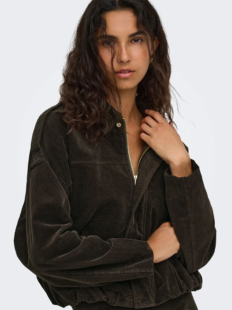 Onlmoon Cord Bomber Jacket-Chocolate