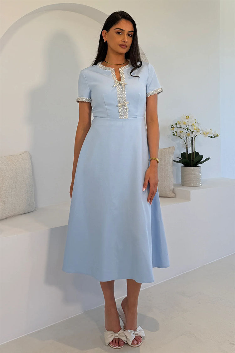 Pre-Order Natalia Beaded Bow Midi Dress Blue PRE-Order