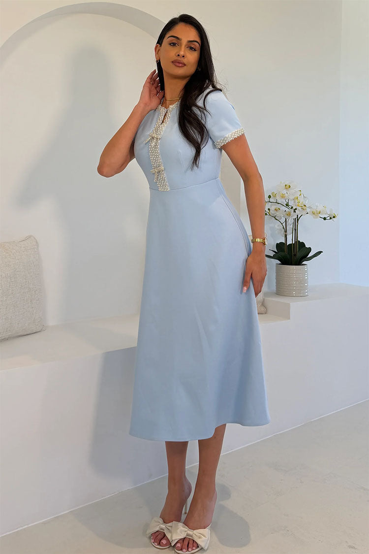 Pre-Order Natalia Beaded Bow Midi Dress Blue PRE-Order