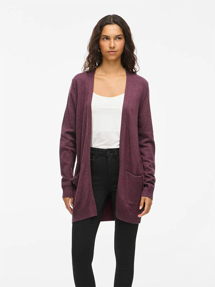 Viril Long Open Knit Cardigan-Fig