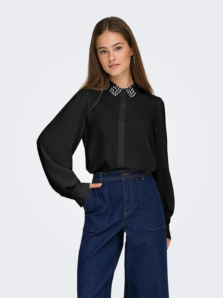 Jdyrachel Beaded Collar Shirt-Black