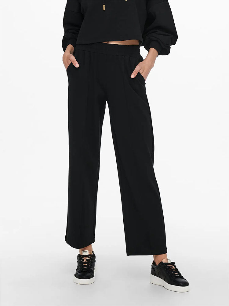 Onlpoptrash Suki Mid Waist Wide Leg Trousers-Black