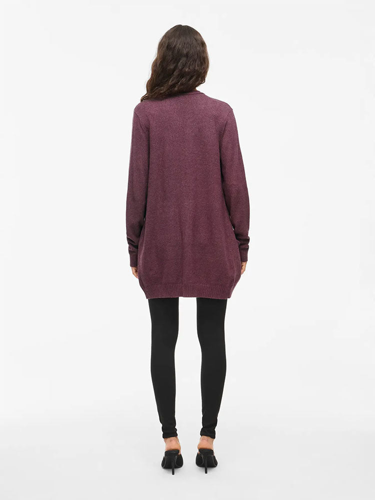 Viril Long Open Knit Cardigan-Fig