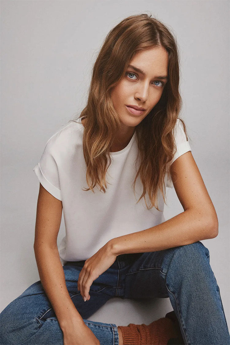 Viellette Satin Top-Snow White