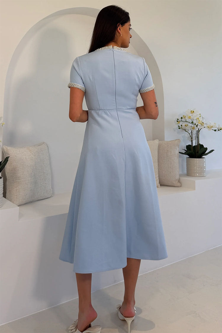 Pre-Order Natalia Beaded Bow Midi Dress Blue PRE-Order