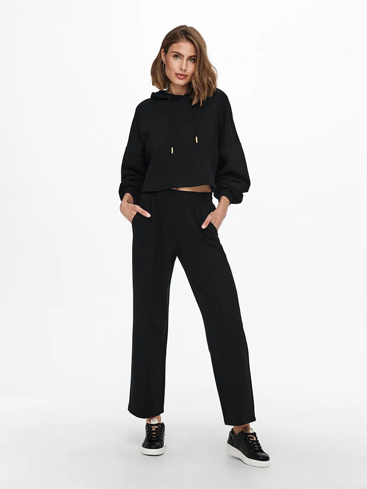 Onlpoptrash Suki Mid Waist Wide Leg Trousers-Black