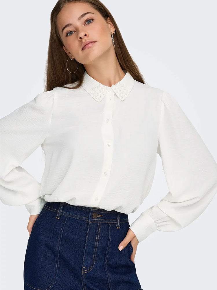 Jdyrachel Beaded Collar Shirt-Cream