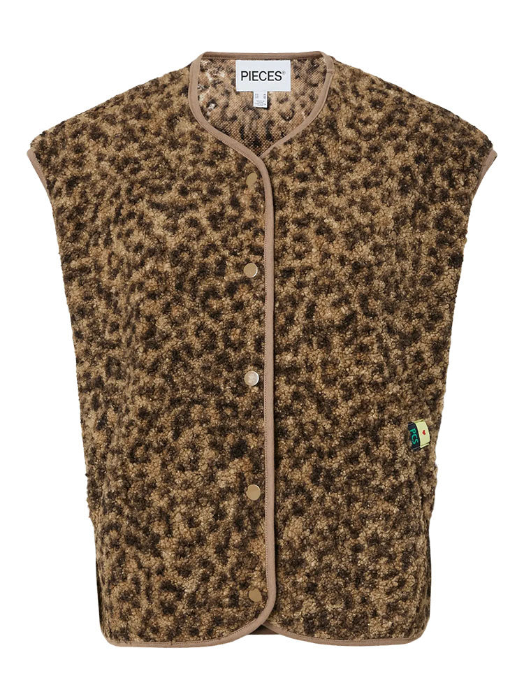Pckatty Teddy Vest-Leopard Print