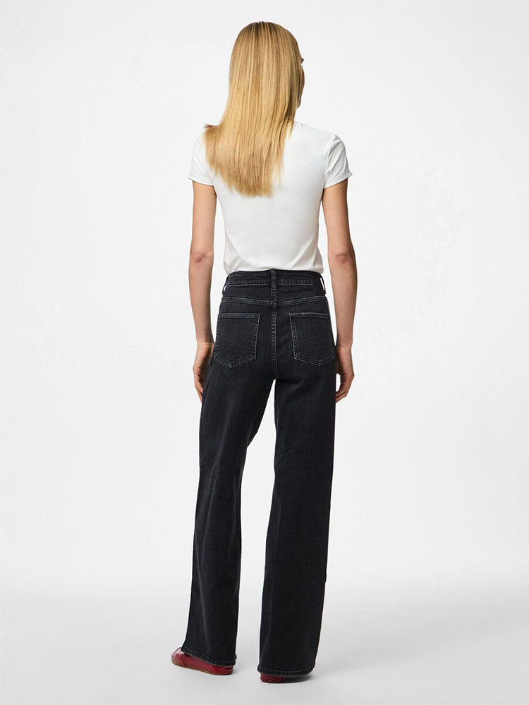 Pcsilke Mid Waist Wide Leg jeans-Washed Black